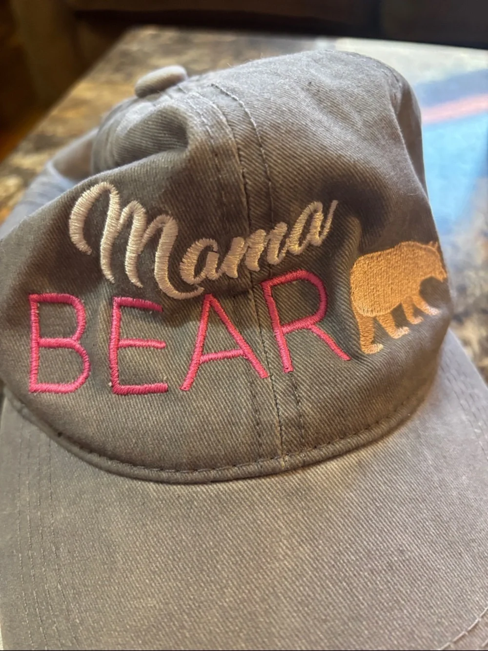 Mama Bear Gray and Pink embroidered Hat